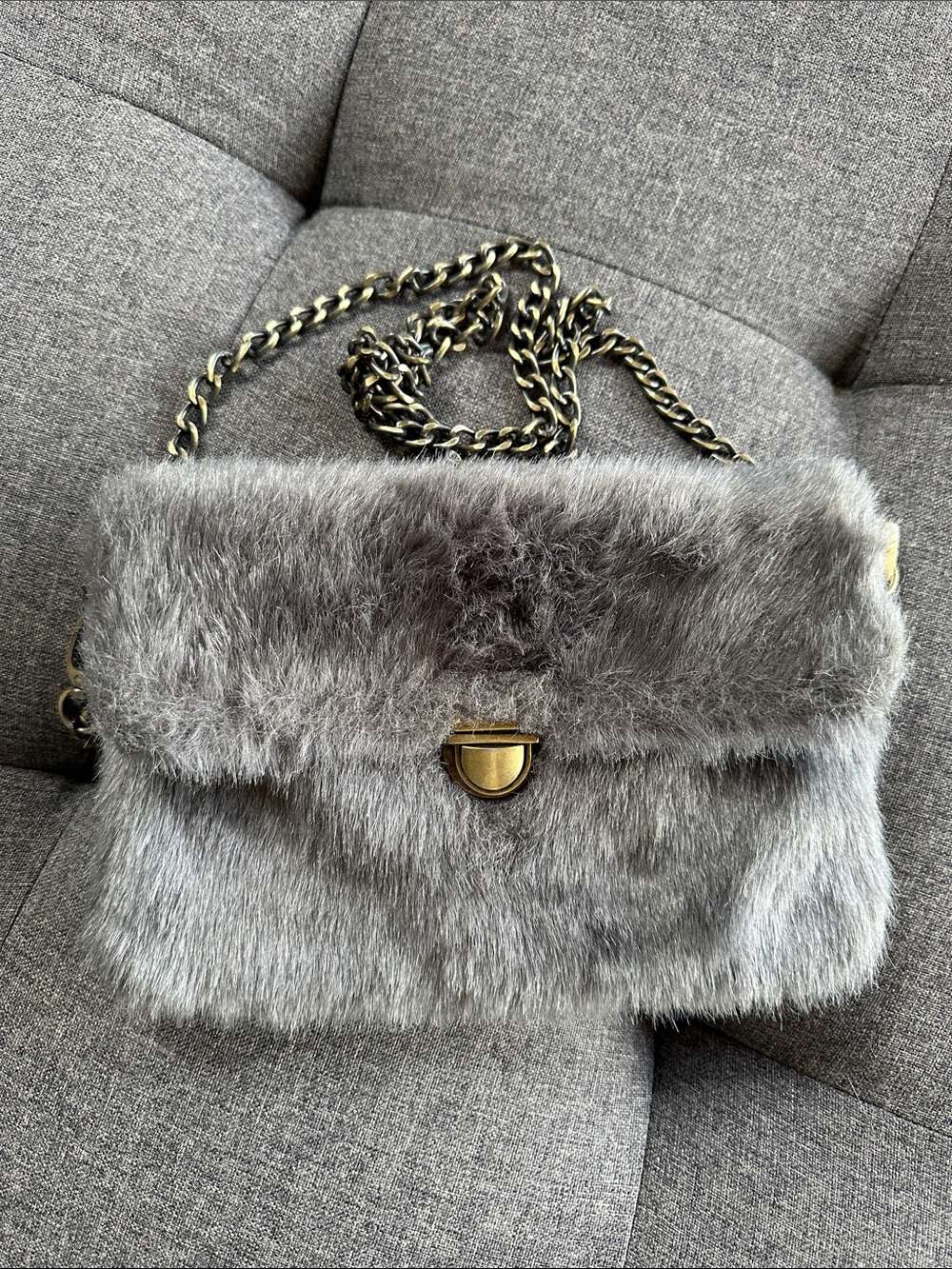 Do everything in love Gray Faux Fur Chain Crossbody Bag
